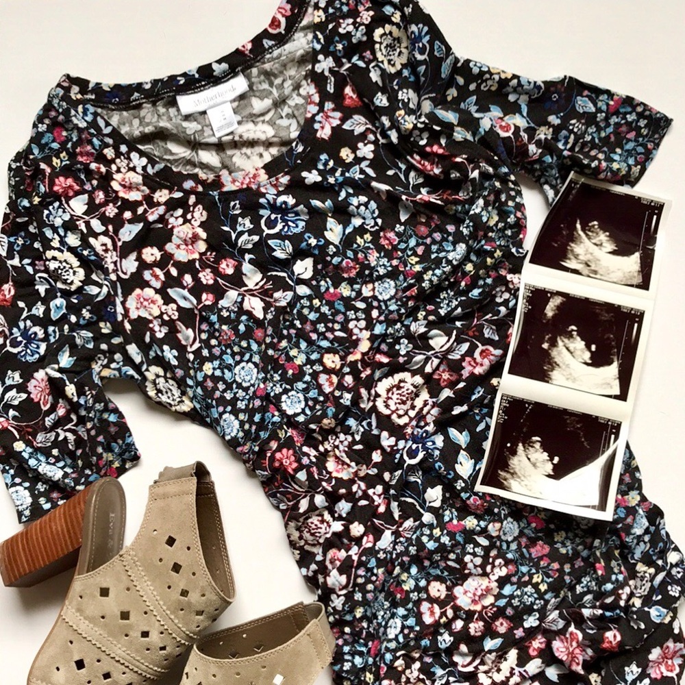 Motherhood Maternity Black Floral Body-con Dress M